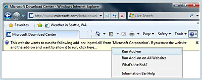 Internet Explorer 8 Add-on Screenshot